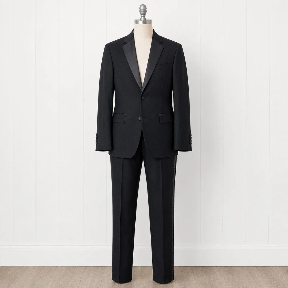 Lauren Ralph Lauren Mens Black 100% Wool Tuxedo Suit 40S Peak Lapel Suspenders